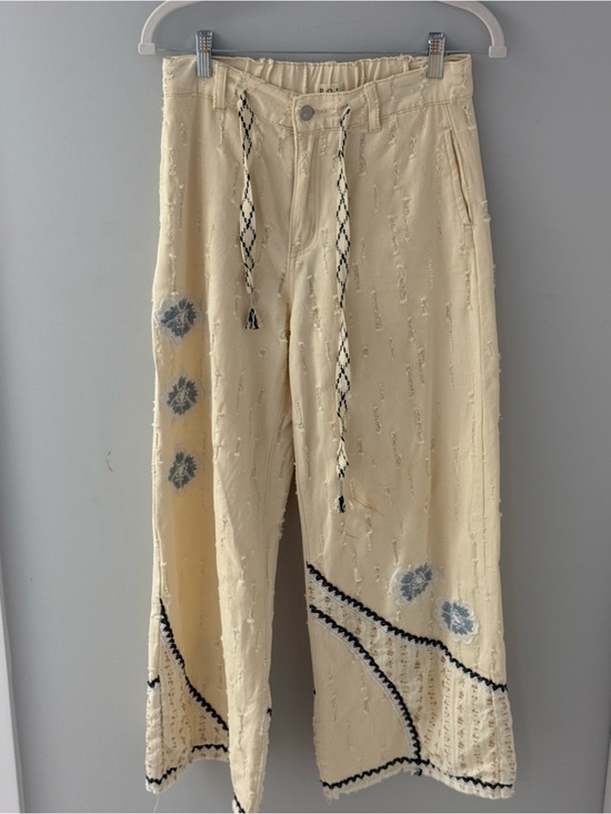 POL Pants - POL Cream Wide-Leg Boho Embroidered Pants with Drawstring